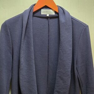 Frenchmauve Coatigan Womens Medium Blue Open Front Knit Pockets 3/4 Sleeve